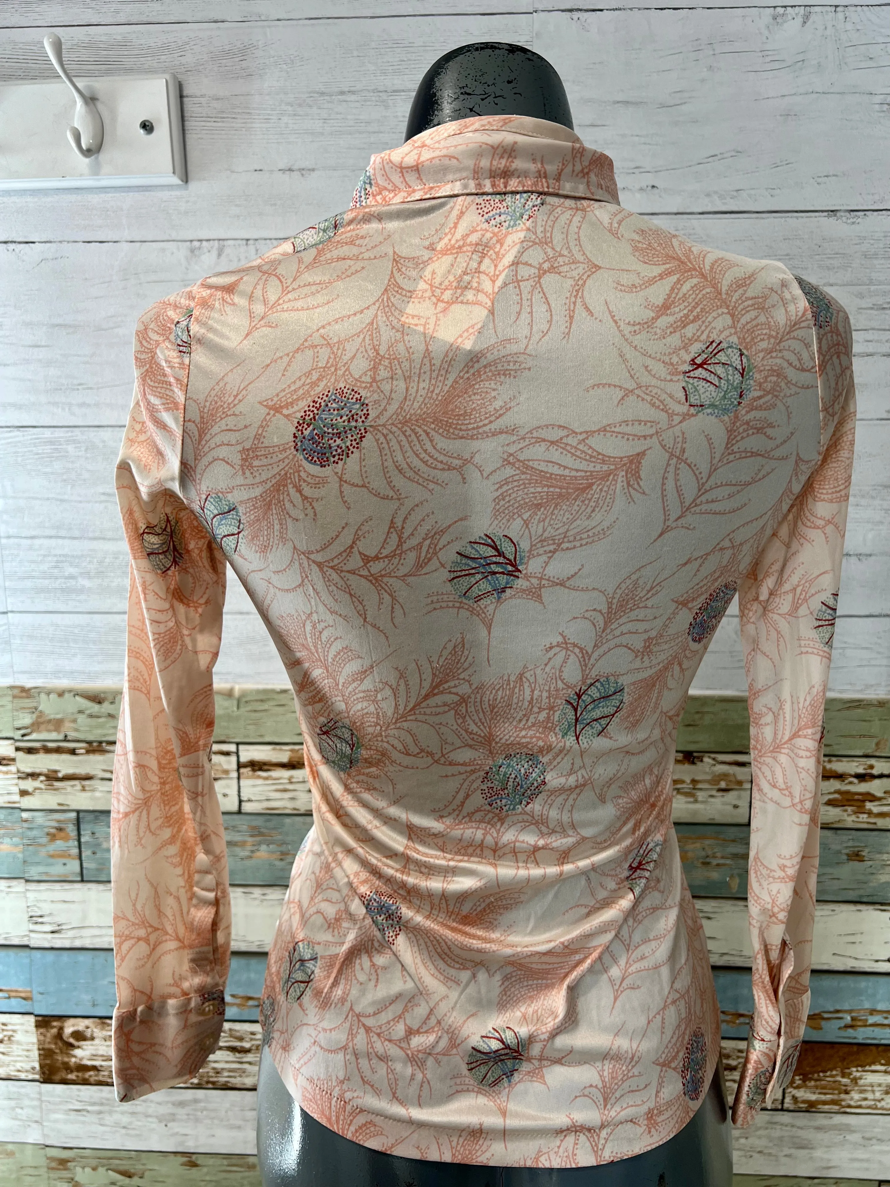 70’s Pastel Pink Abstract Print Long Sleeve Disco Blouse By Huk A Poo