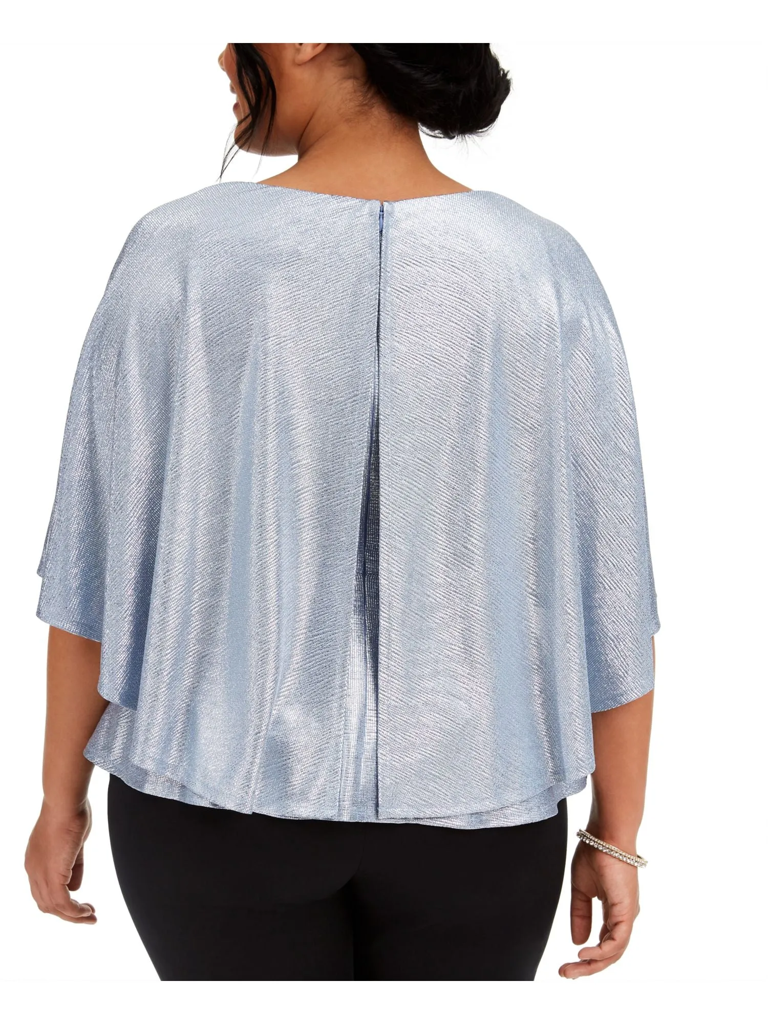 ADRIANNA PAPELL Womens Light Blue Zippered Capelet 3/4 Sleeve Scoop Neck Evening Peplum Top