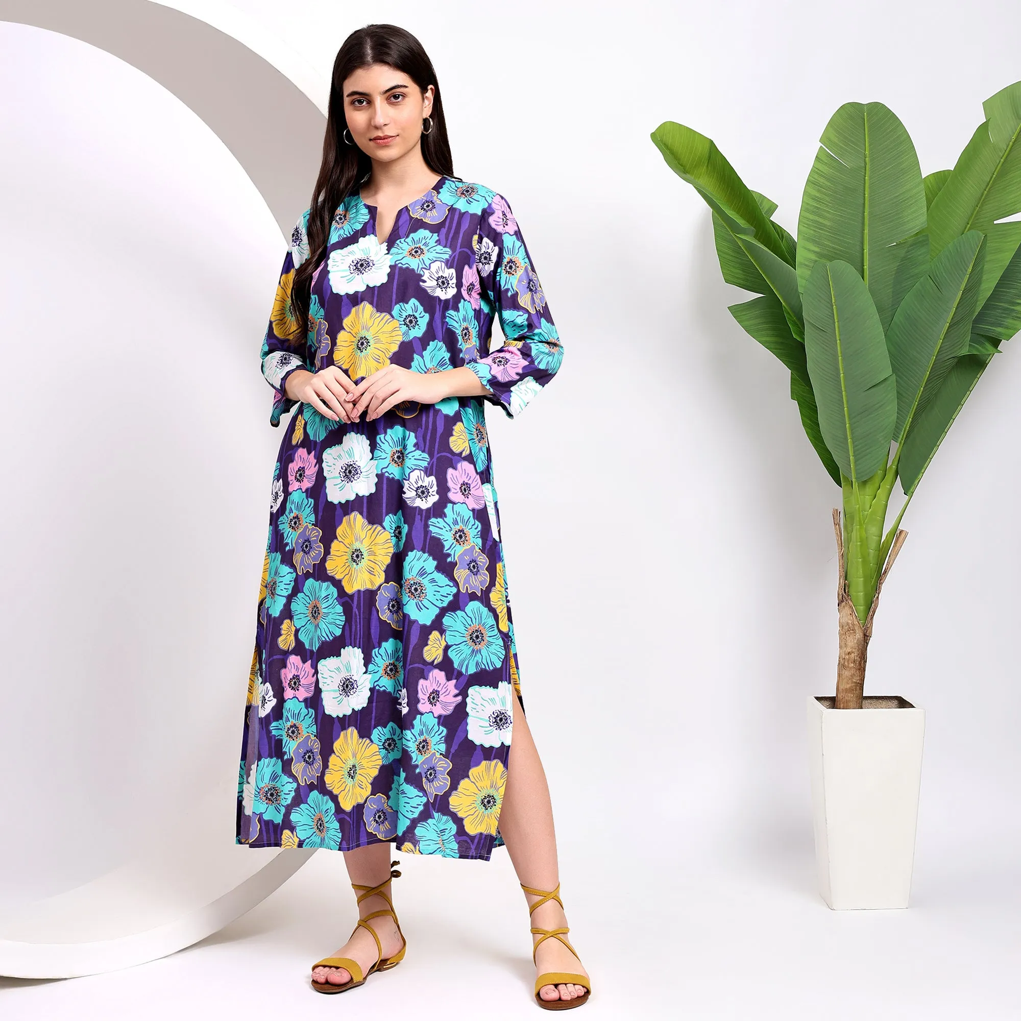 Buy the Green Floral Midi Dresses with Flowing Sleeves!