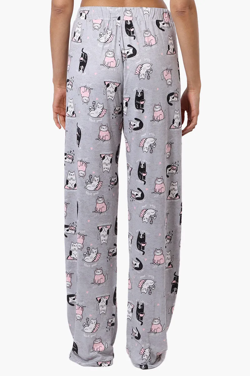 Canada Weather Gear Cat Pattern Wide Leg Pajama Pants - Grey