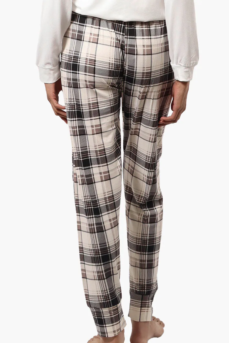 Canada Weather Gear Plaid Tie Waist Jogger Pajama Pants - Beige