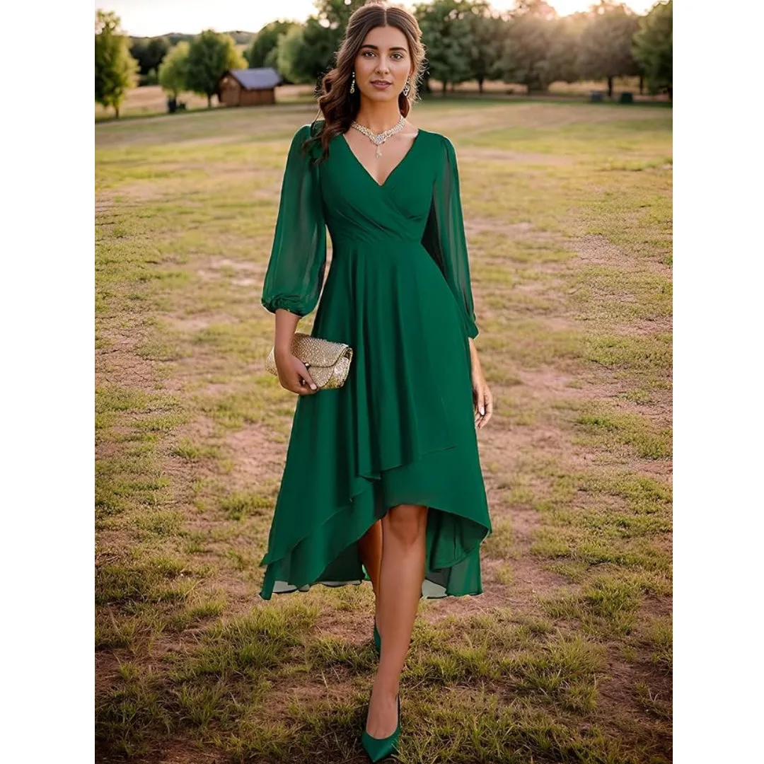 Chiffon Midi Length Wedding Guest Dress