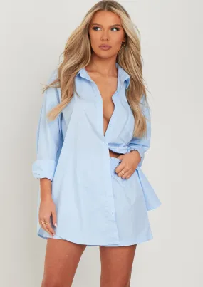 Clara Pastel Blue Thick Cotton Oversized Shirt