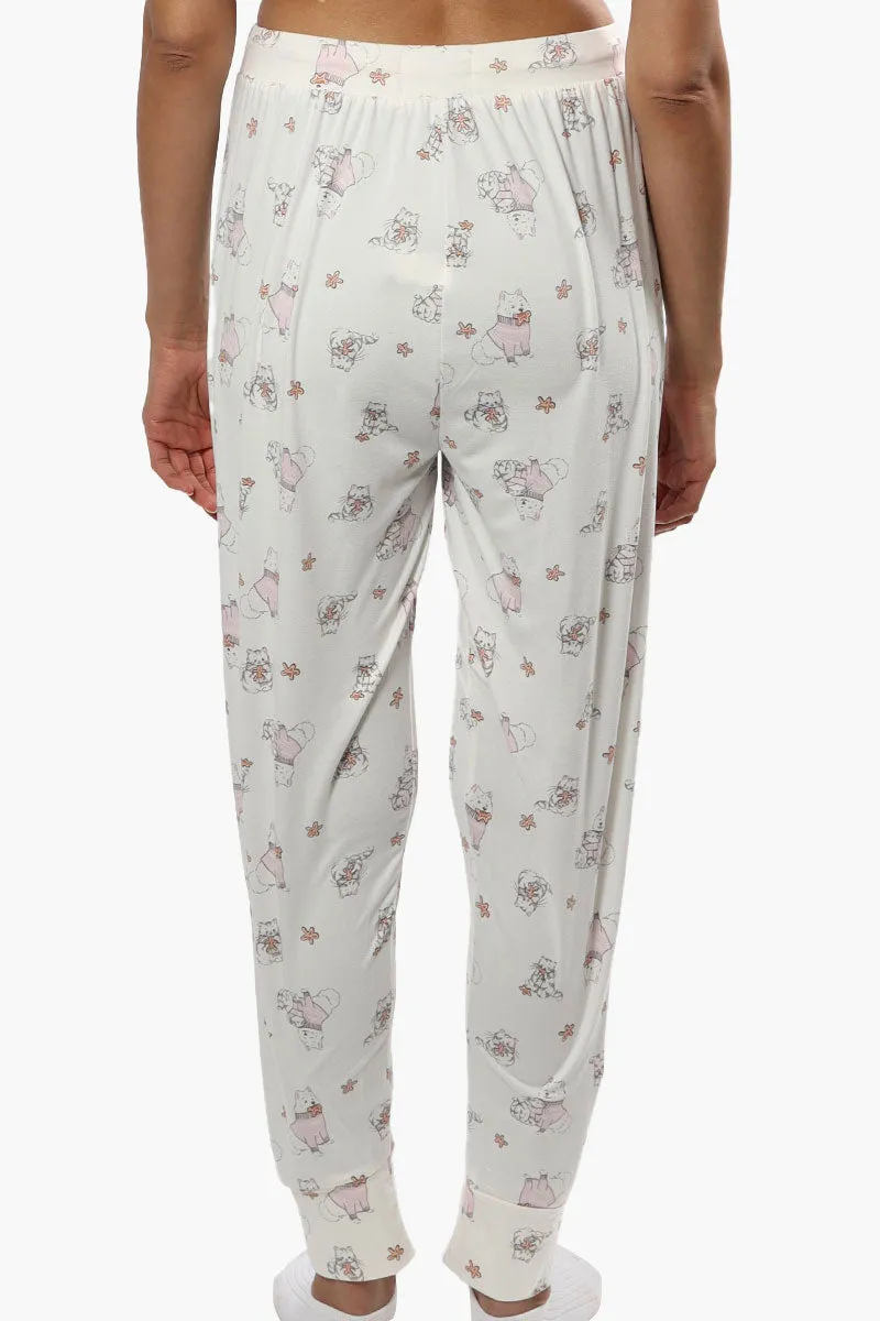 Cuddly Canuckies Pet Print Pajama Pants - White