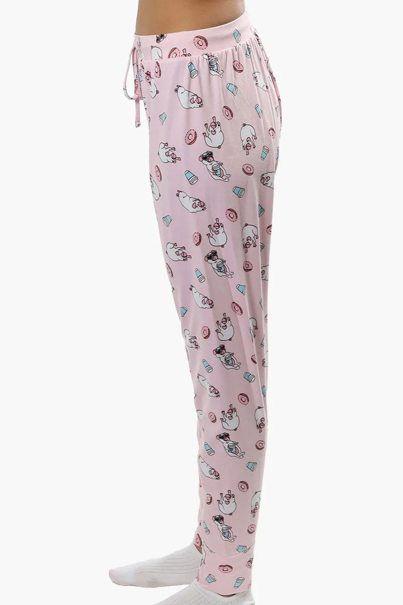 Cuddly Canuckies Pug Print Pajama Pants - Pink