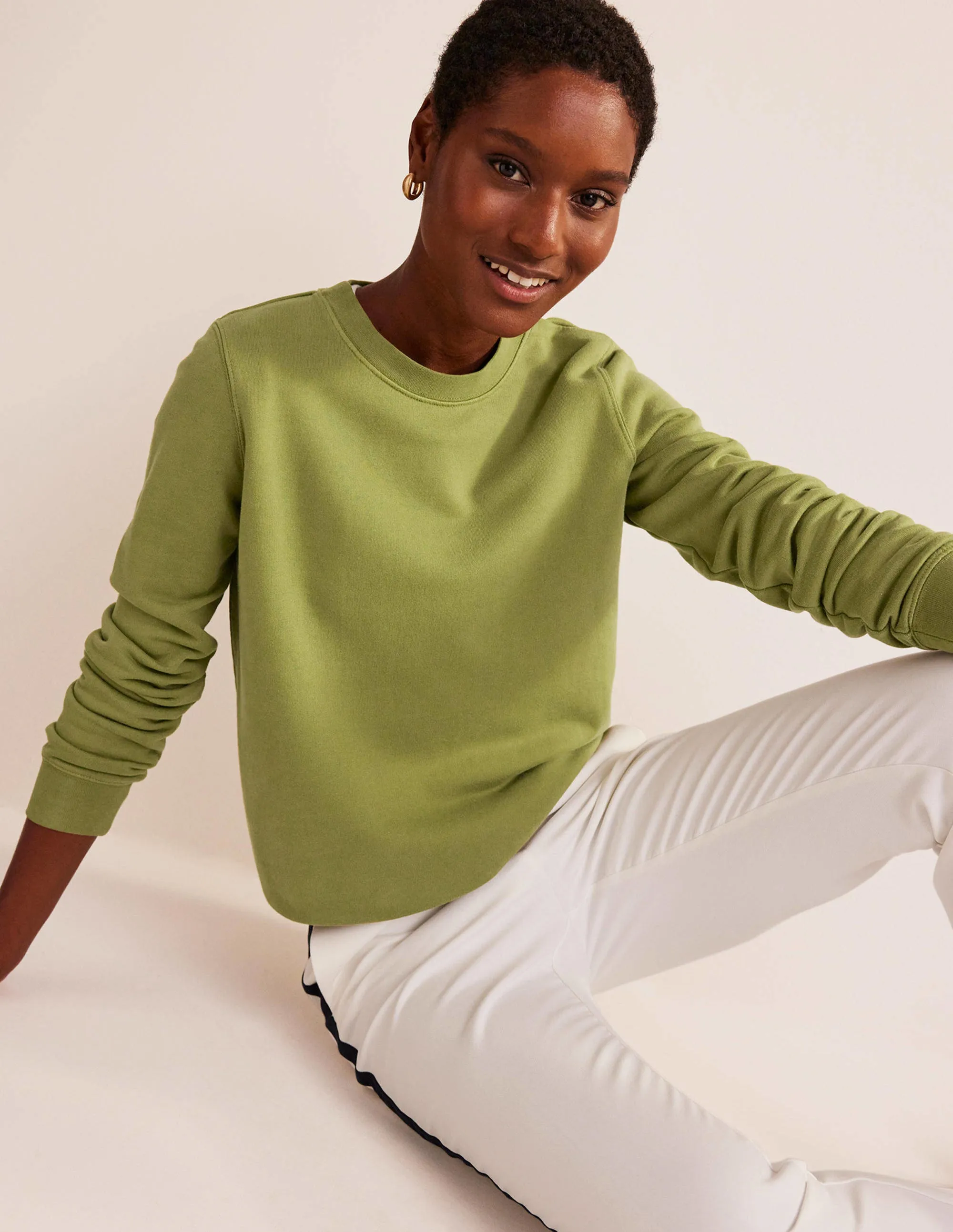 Deep Rib Boxy Sweatshirt-Green Olive