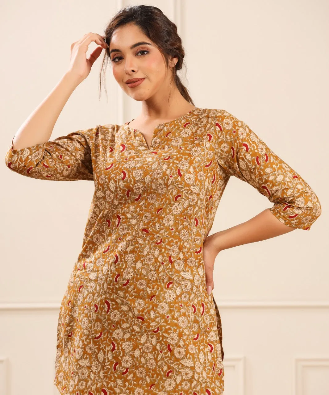 Floral Canopy on Mustard Cotton Palazzo Loungewear Set