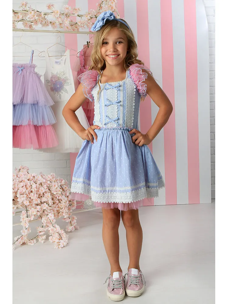 Girls Sky Pink Ruffle Sleeve Tie Accent Mia Dress 24M-5