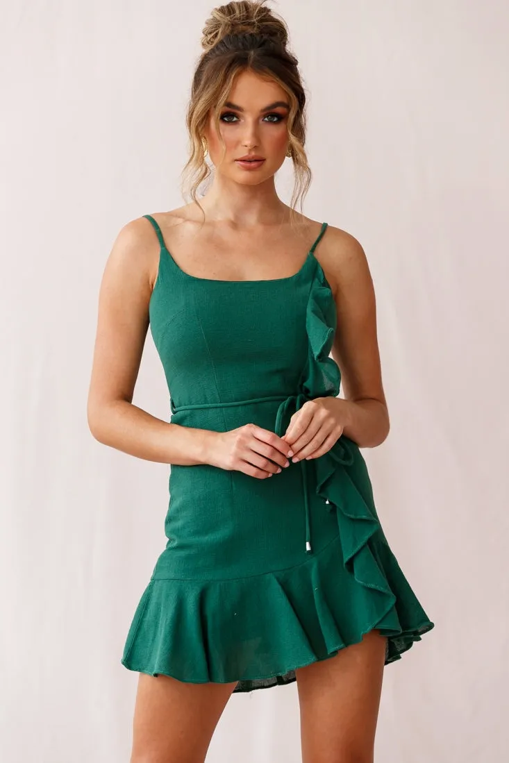 Hart Flowy Chiffon Mini Dress Forest Green