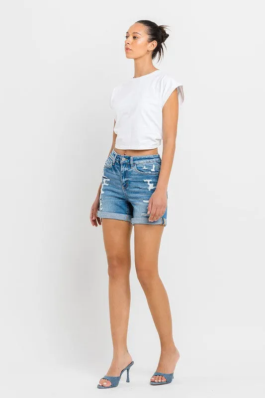 High Rise Double Cuff Shorts