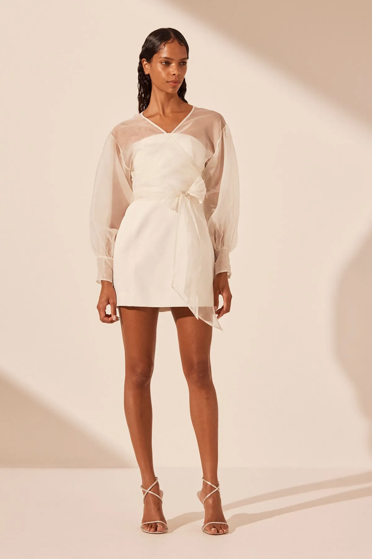 LA LUNE OTTO PUFF SLEEVE CONTOUR MINI DRESS - IVORY