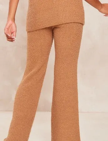 Maternity Chocolate Brown Popcorn Knitted High Waisted Trousers