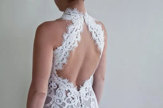 Mermaid Lace Unique Flowy Keyhole Back Long Wedding Dresses PFW0126