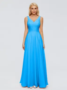 Ocean Blue Bridesmaid Ryleigh Flowy Chiffon Bridesmaid Dresses With Bow