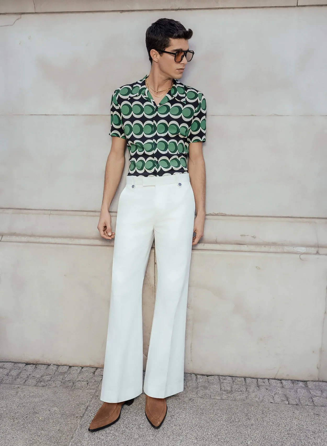 Off-White Cotton Linen Pin Belt Flare Trouser