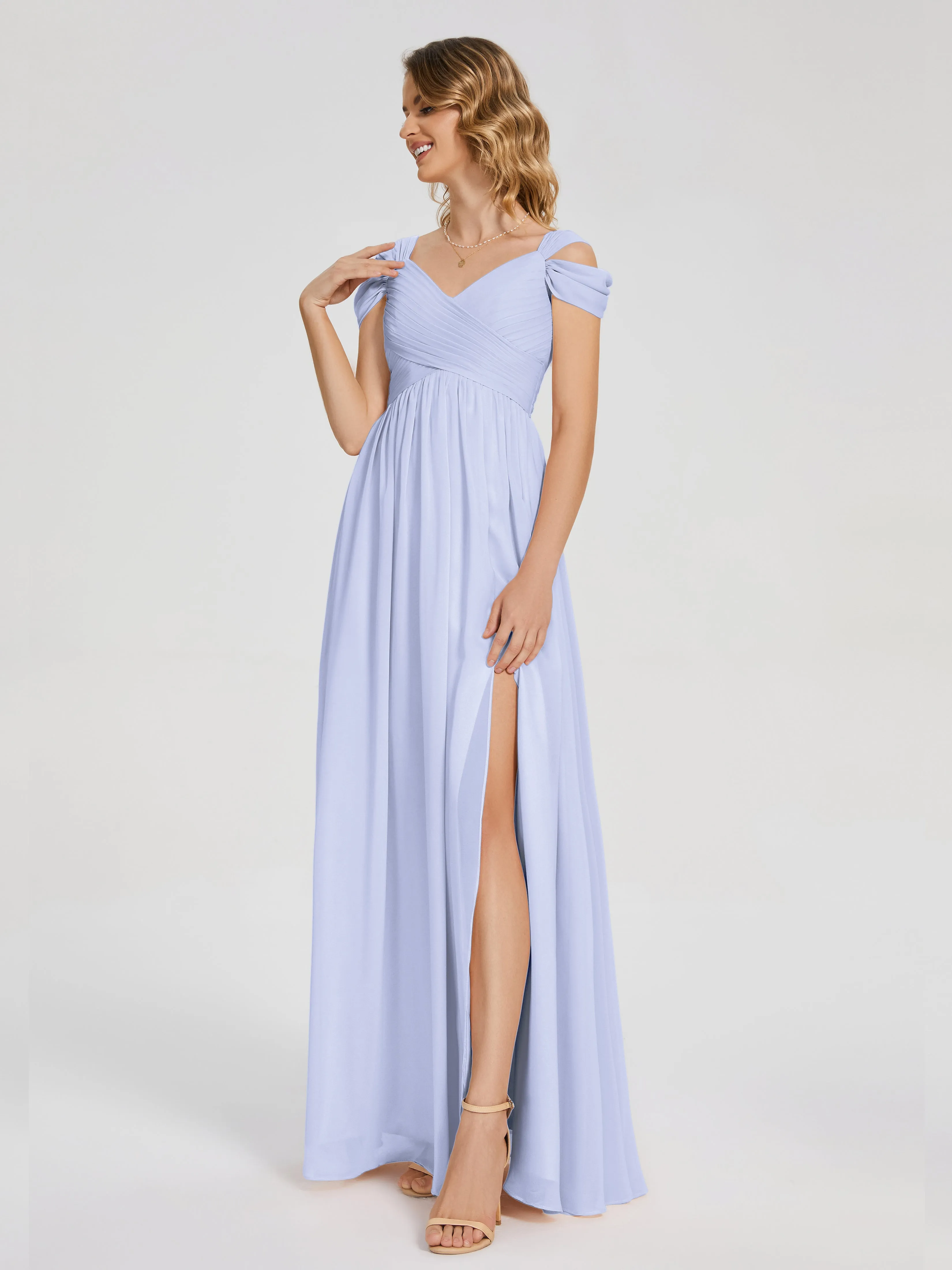 Pale Lavender Bridesmaid Dresses Charlee Flowy Split Chiffon Bridesmaid Dresses