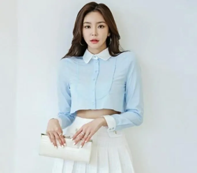 Pastel Crop White Collar Lapel Shirt