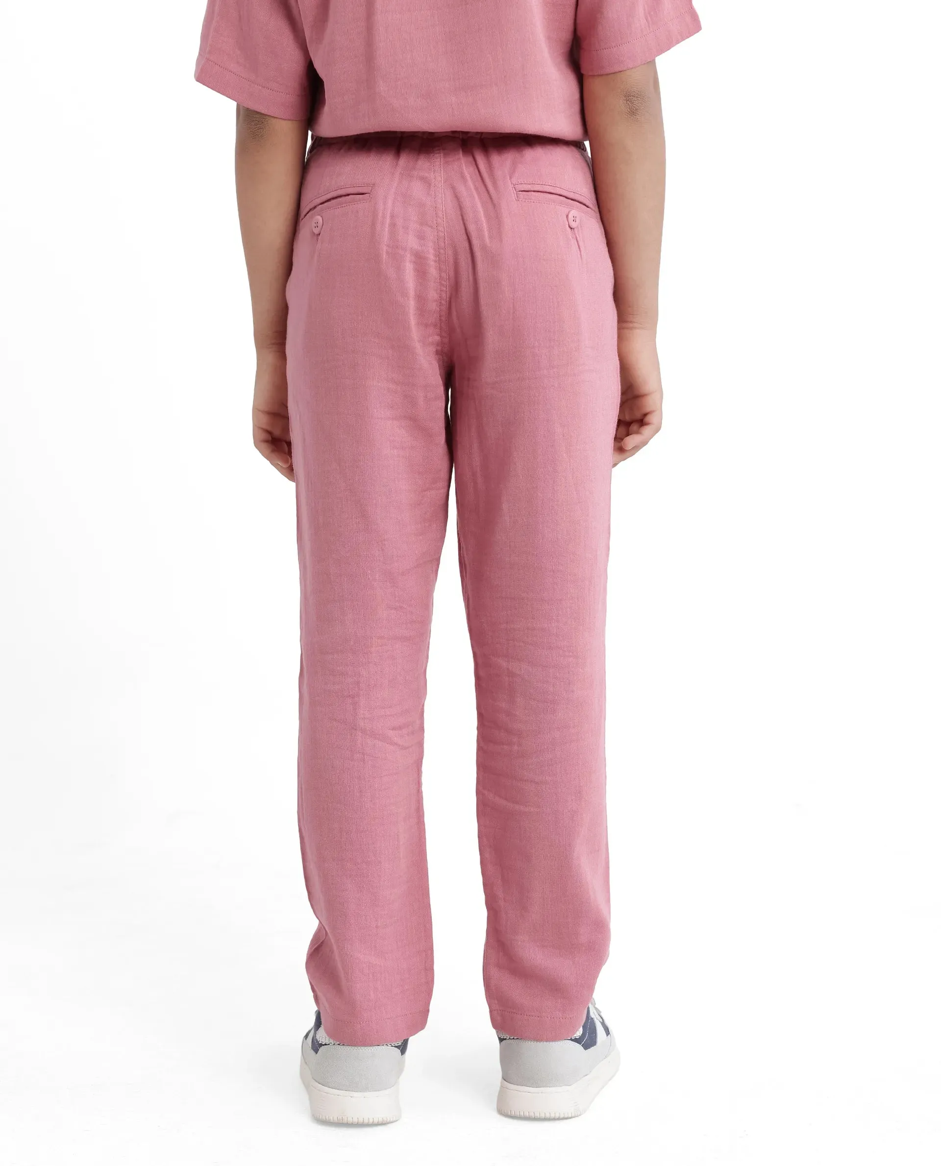 Rare Ones Kids Pastor-K Dusky Pink Cotton Regular Fit Solid Trouser