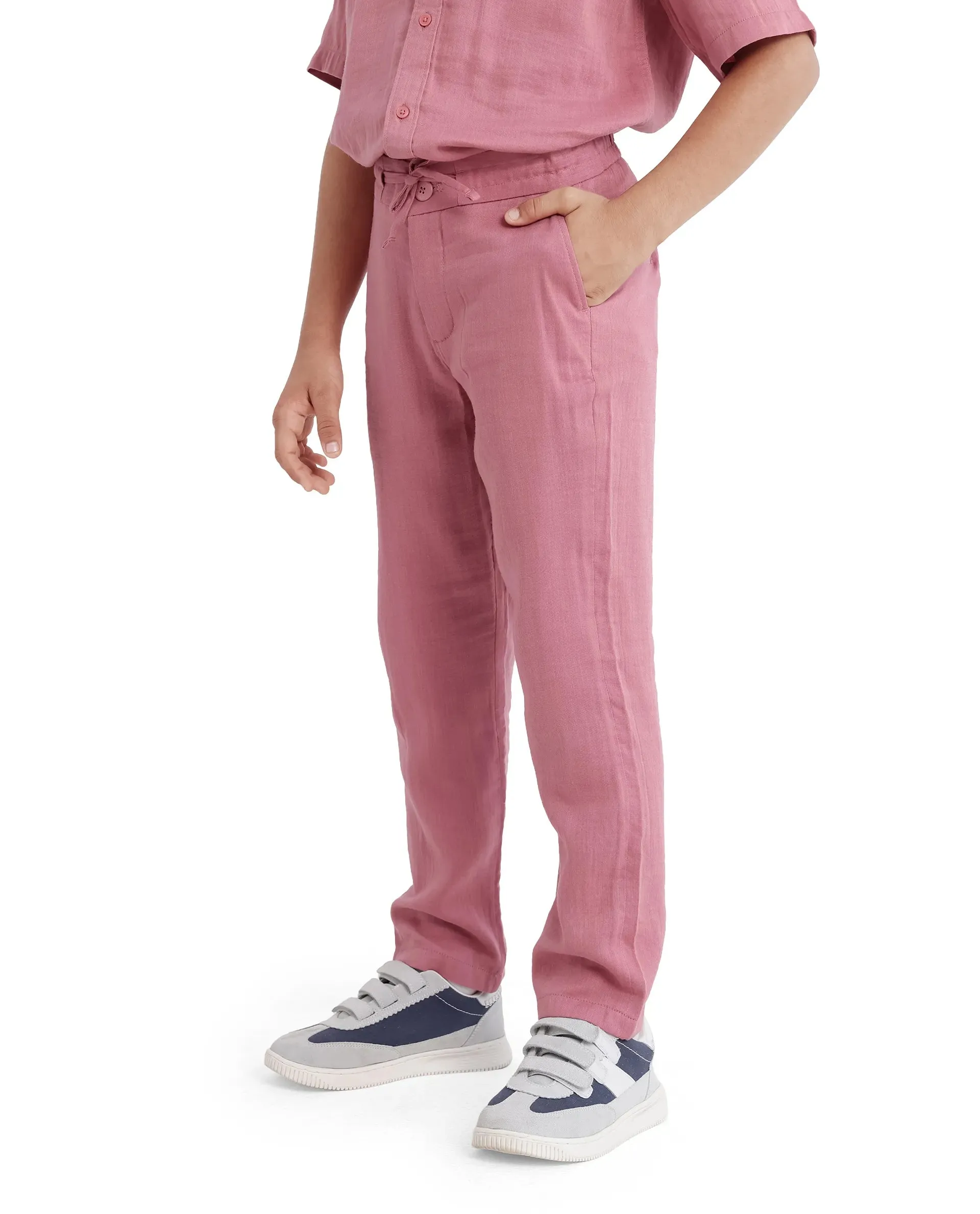 Rare Ones Kids Pastor-K Dusky Pink Cotton Regular Fit Solid Trouser