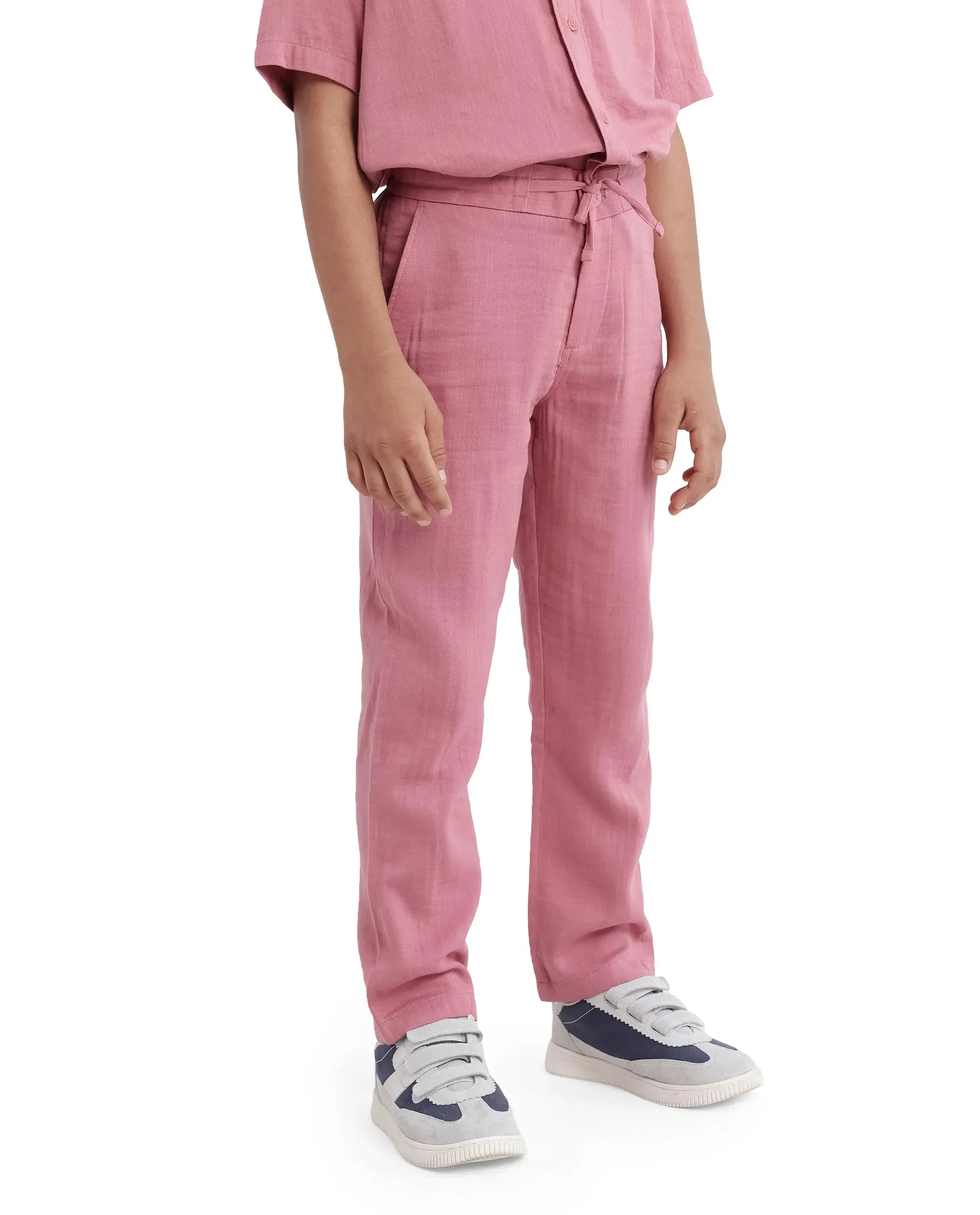 Rare Ones Kids Pastor-K Dusky Pink Cotton Regular Fit Solid Trouser