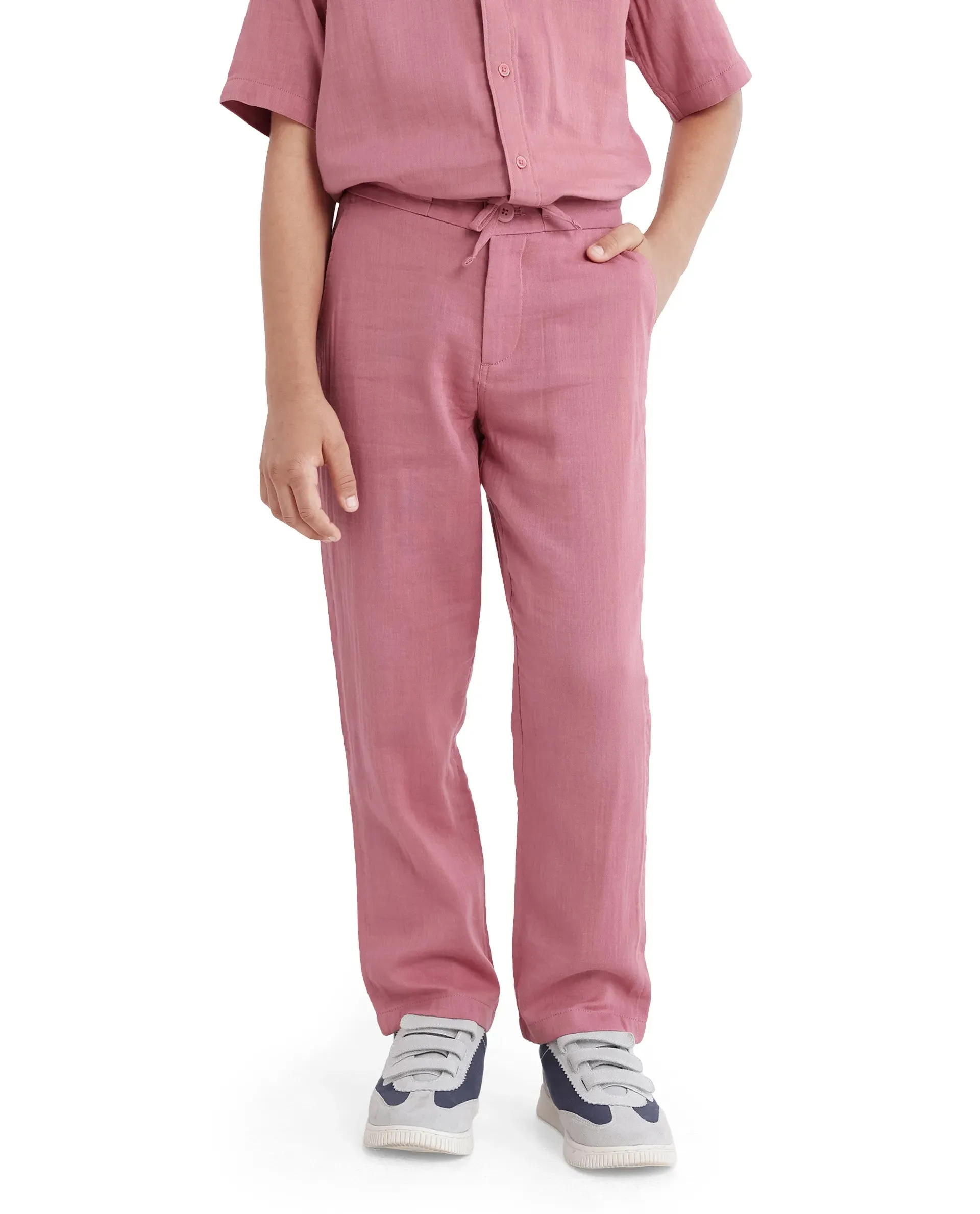 Rare Ones Kids Pastor-K Dusky Pink Cotton Regular Fit Solid Trouser