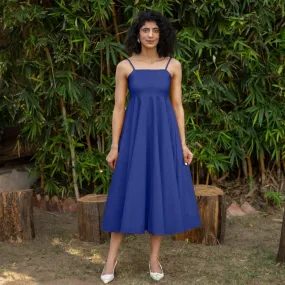 Royal Blue Cotton Poplin Fit and Flare Midi Empire Dress