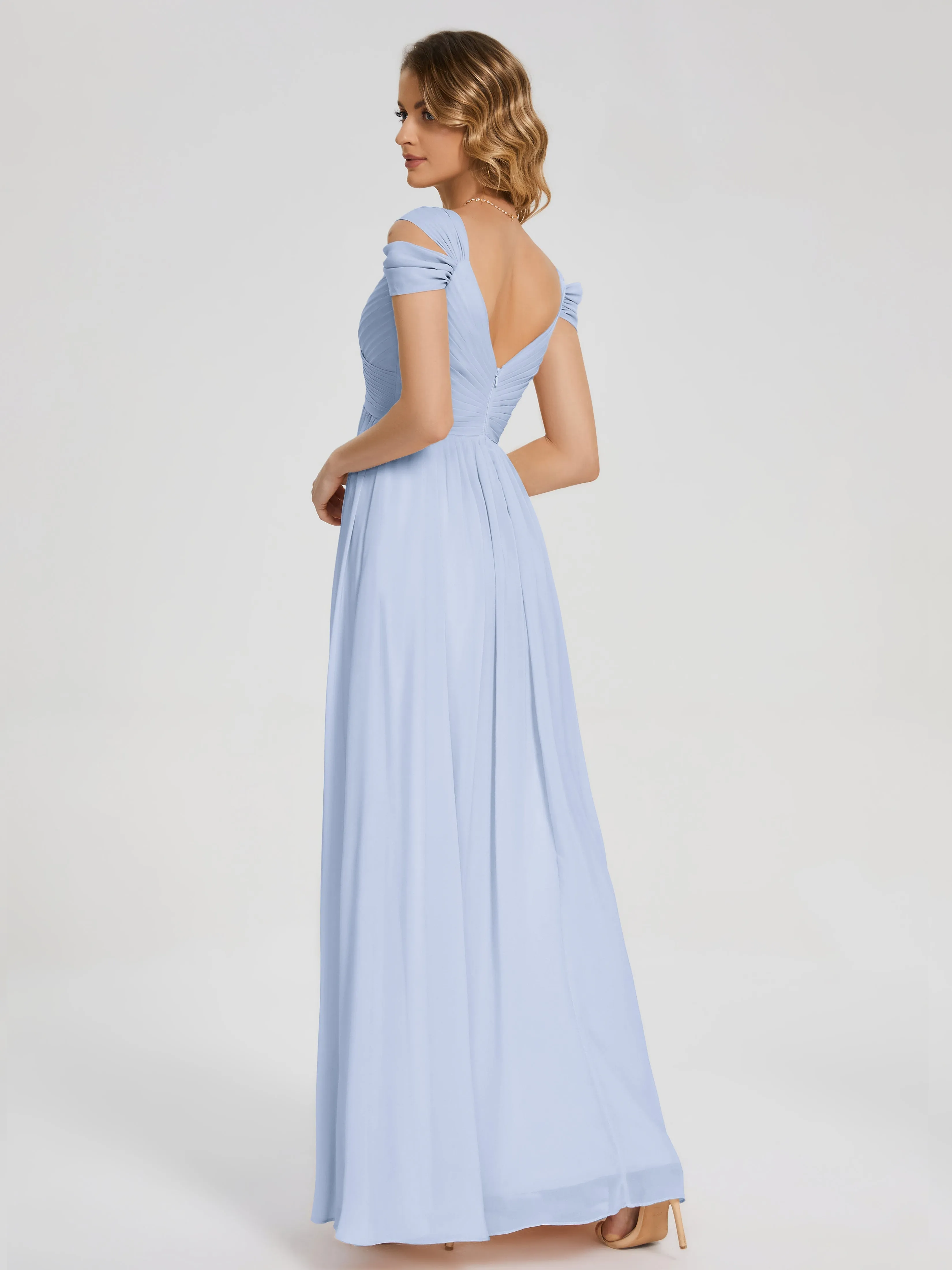 Sky Blue Dress Bridesmaid Charlee Flowy Split Chiffon Bridesmaid Dresses