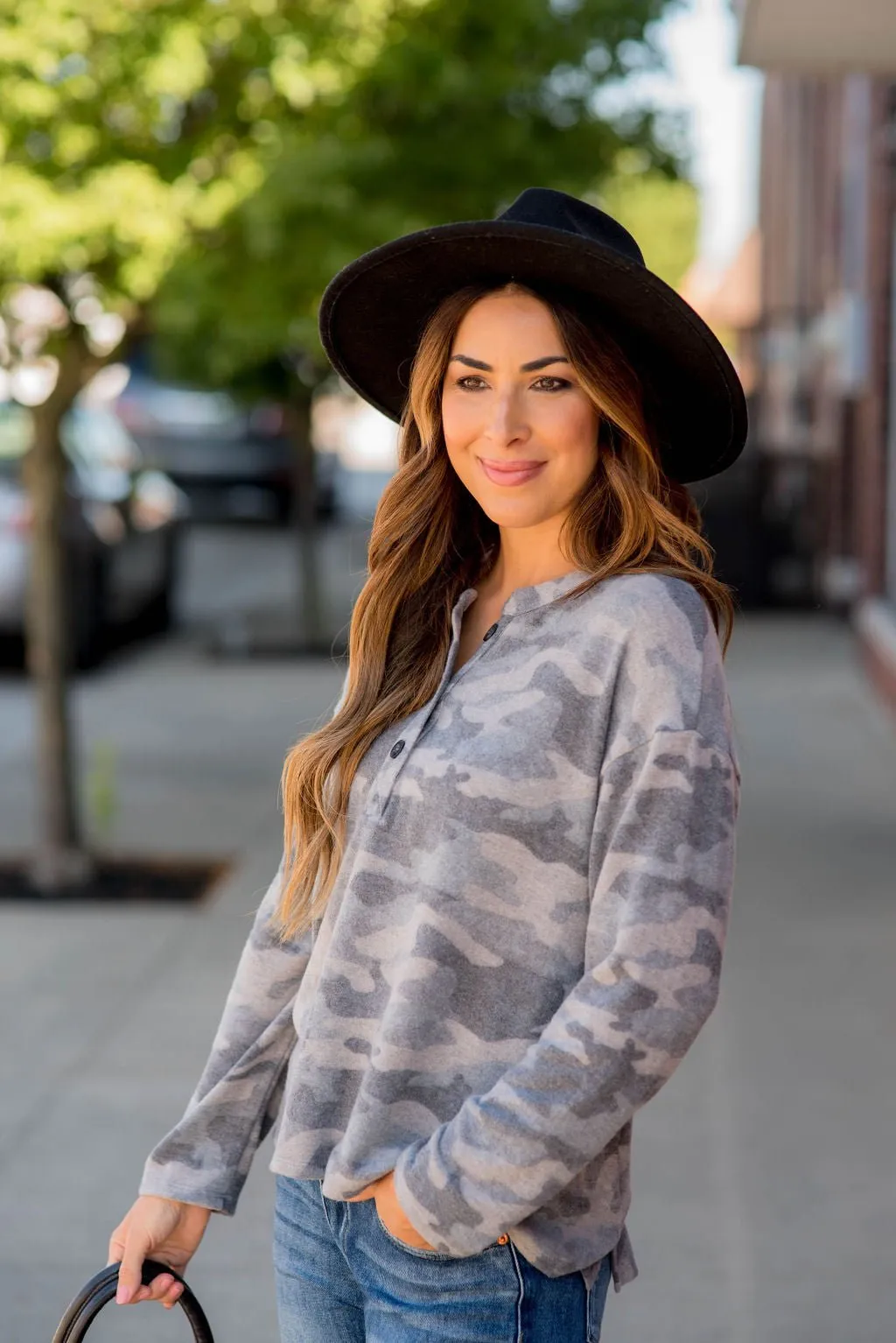 So Soft Camo Henley Tee