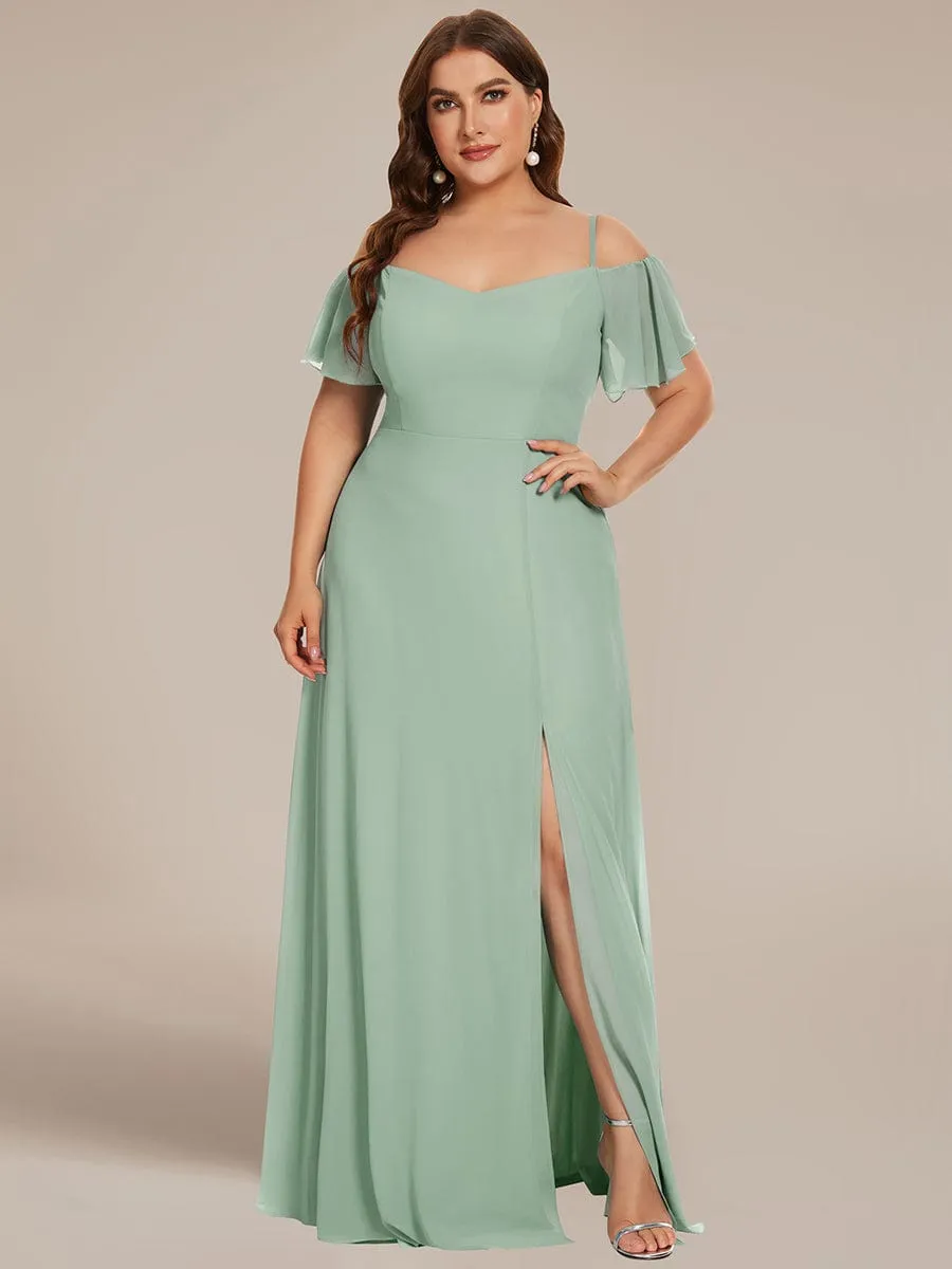 Stylish Cold Shoulder Flare Sleeves Flowy Bridesmaid Dress