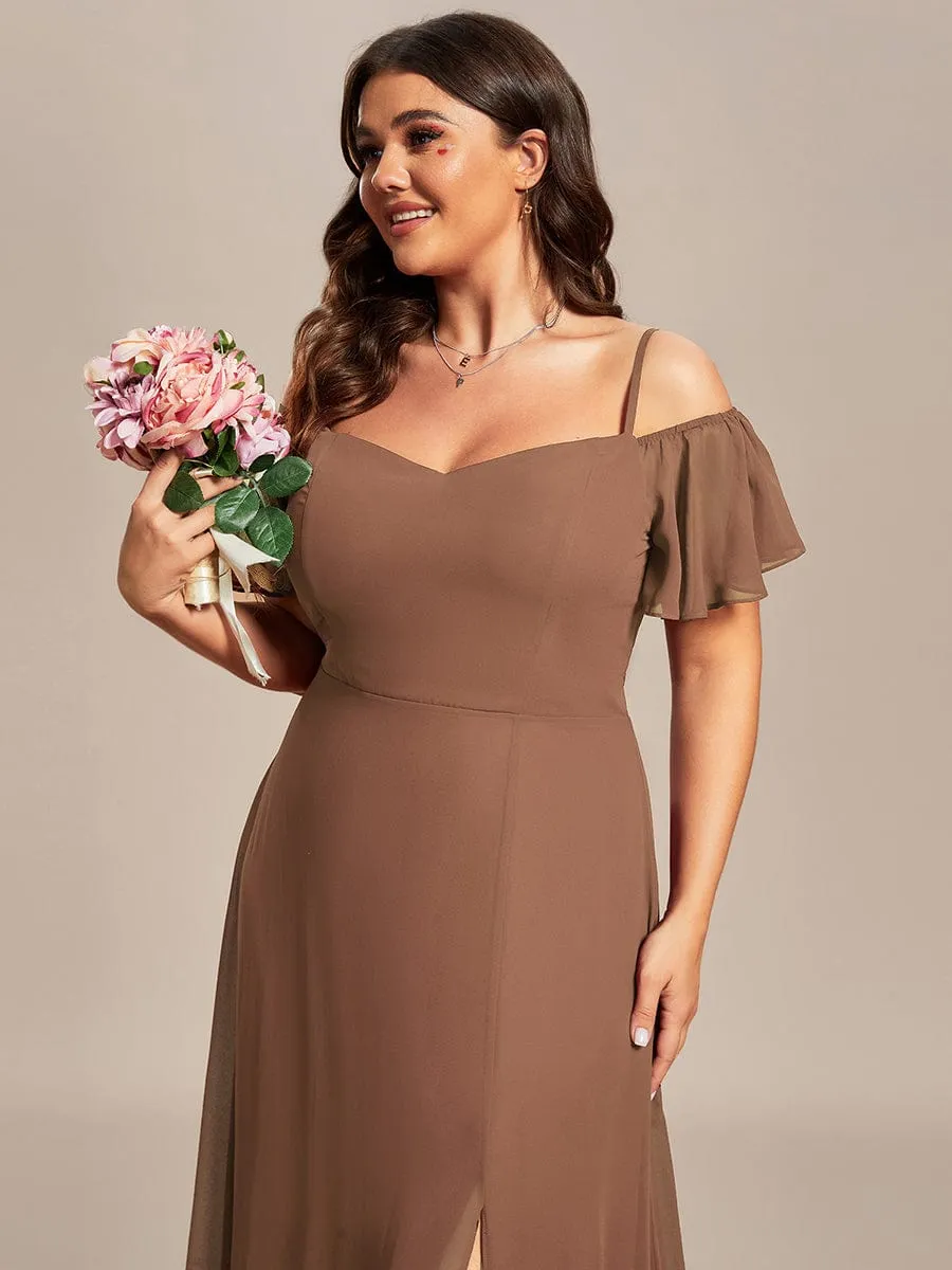 Stylish Cold Shoulder Flare Sleeves Flowy Bridesmaid Dress