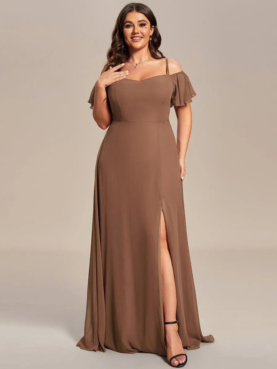 Stylish Cold Shoulder Flare Sleeves Flowy Bridesmaid Dress