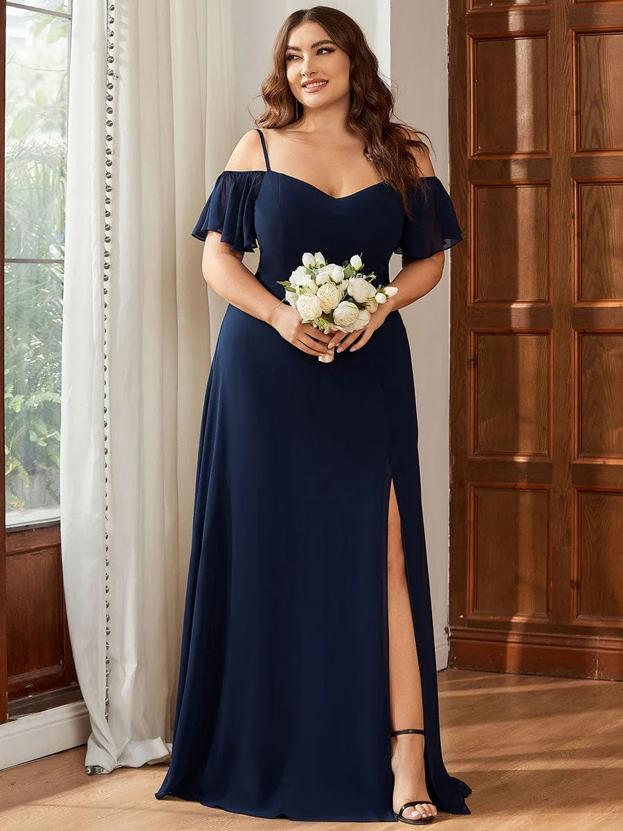 Stylish Cold Shoulder Flare Sleeves Flowy Bridesmaid Dress