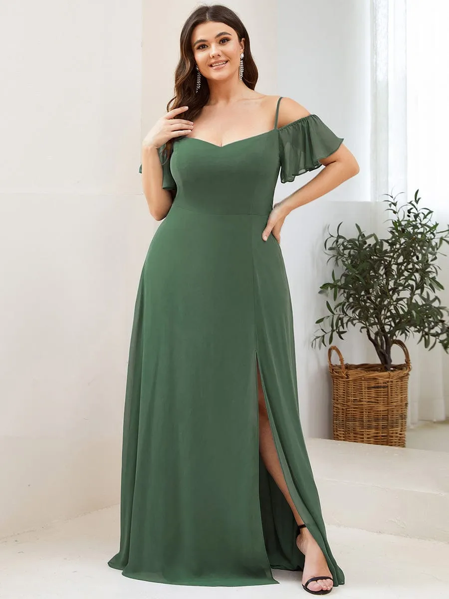 Stylish Cold Shoulder Flare Sleeves Flowy Bridesmaid Dress