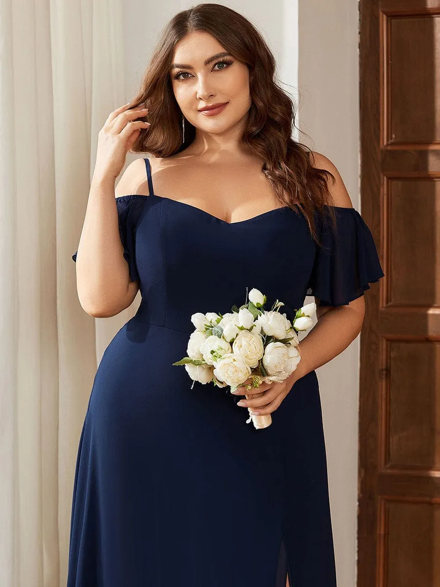 Stylish Cold Shoulder Flare Sleeves Flowy Bridesmaid Dress