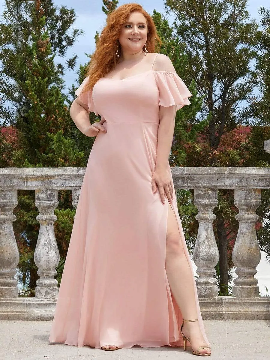 Stylish Cold Shoulder Flare Sleeves Flowy Bridesmaid Dress