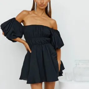 Tess Off The Shoulder Puff Sleeve Dress - Black