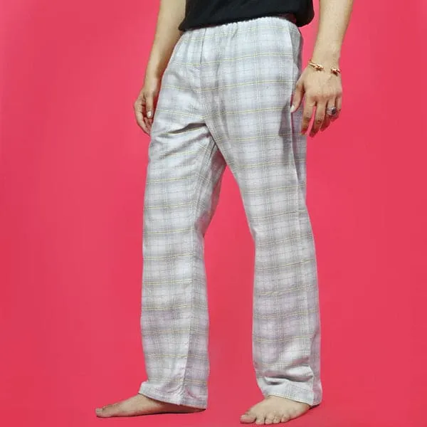 Unisex Checked Loungewear Comfy Soft Light Grey Cotton Trouser