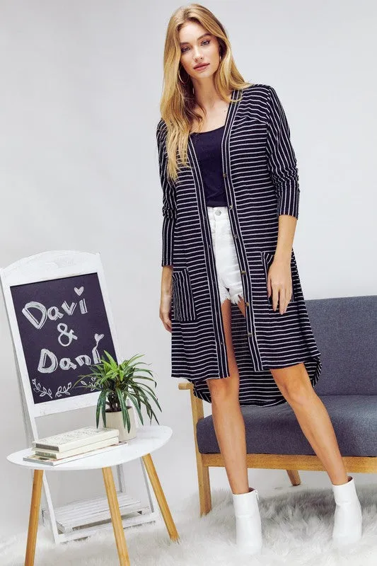 What A Night Striped Cardigan - Black