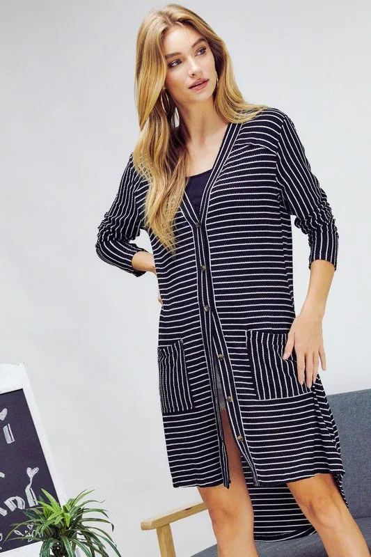 What A Night Striped Cardigan - Black