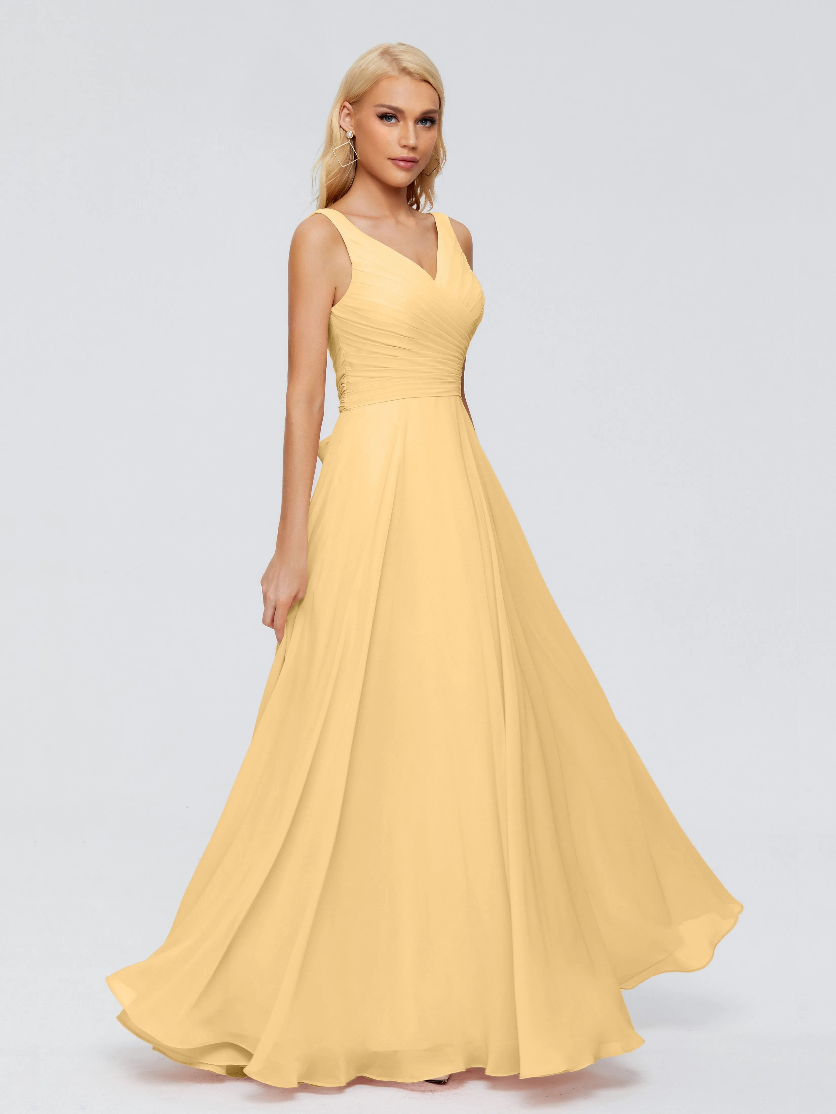 Yellow Gold Bridesmaid Dresses Ryleigh Flowy Chiffon Bridesmaid Dresses With Bow