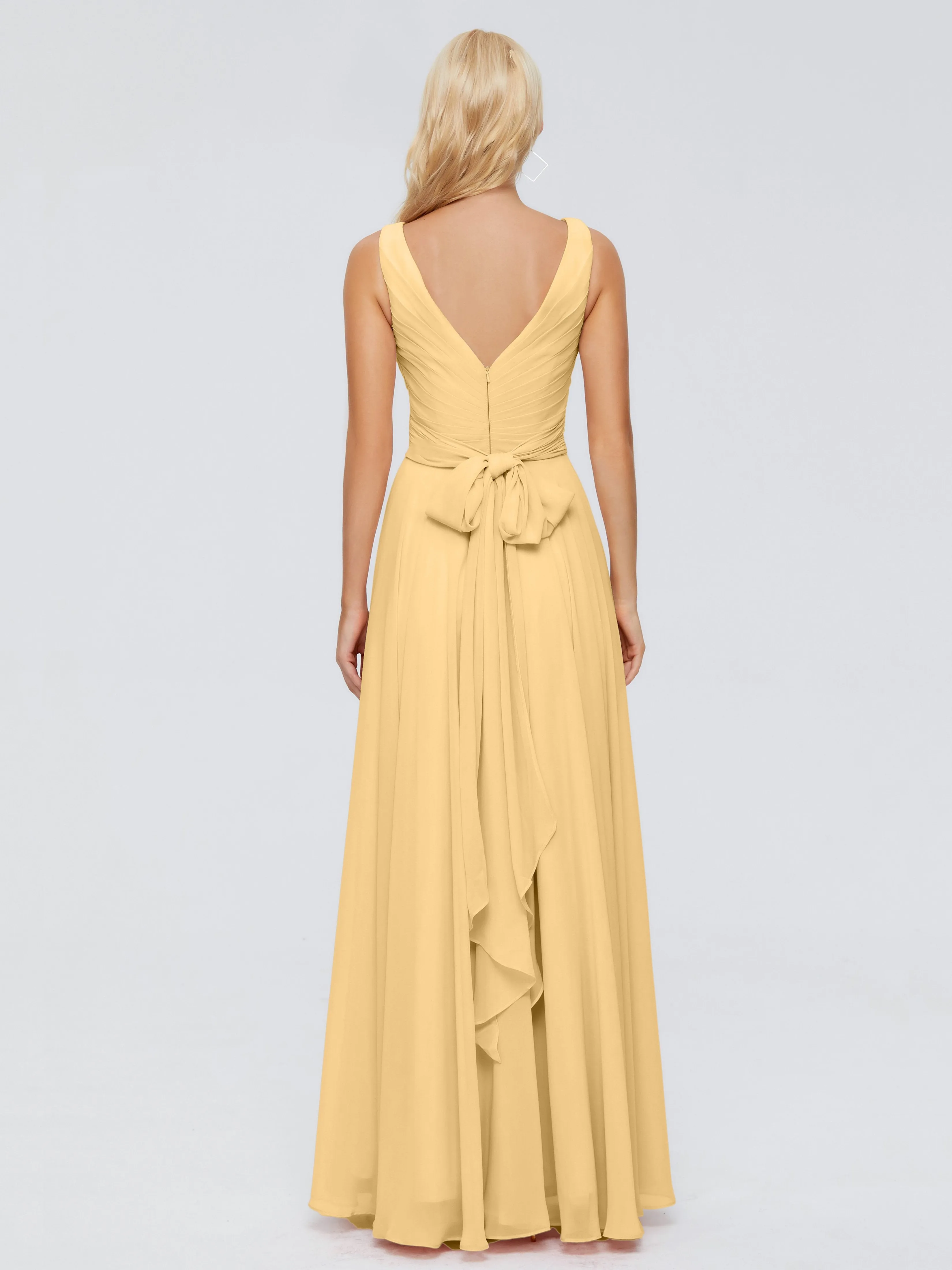 Yellow Gold Bridesmaid Dresses Ryleigh Flowy Chiffon Bridesmaid Dresses With Bow