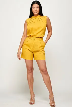 Yellow Sleeveless Top And Shorts